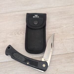 Buck 110USA Plain Blade Slim Select Lockback Black Handle Pocket Knife W/ Sheath